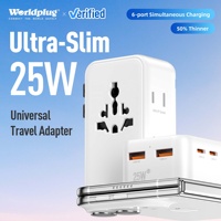 Adaptateur de voyage universel Worldplug GaN 25W ultra fin, chargeur de voyage international, adaptateur de prise universelle