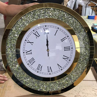 Jam Dinding Kristal Porselen Modern Perak Kaca Berlian Angka Romawi Cermin Jam Dinding Dekorasi Rumah Mewah