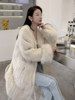 Neuer Koreanischer Herbststil Gewebter Fuchs-Nerz Ganzpelz-Mantel Samt-Überzieher Damen Strickjacke Lang Westlicher Stil