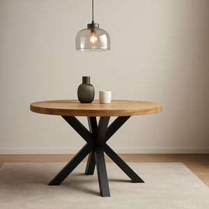 Table à manger ronde <span class=keywords><strong>en</strong></span> <span class=keywords><strong>bois</strong></span> moderne | |   Pieds croisés <span class=keywords><strong>en</strong></span> métal industriel | |   Meubles de salle à manger légers - Product Image 2