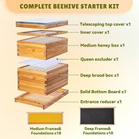 10-Rahmen Langstroth Bienenstock-Set, wachsbeschichtetes Holzbienenstock-Kit, 1 tiefe und 1 mittlere Box mit Rahmen und Wabenplatten, Imkerei-Set