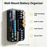 Organizador de Baterías para Montar en la Pared con Probador de Baterías LCD Integrado, Caja de Almacenamiento de Plástico para Baterías AA AAA C D 9V