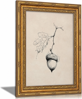 Toile encadrée dorée vintage avec croquis d'acorn, décoration murale rustique style Cottagecore, échantillons OEM ODM prêts en moins d'une journée