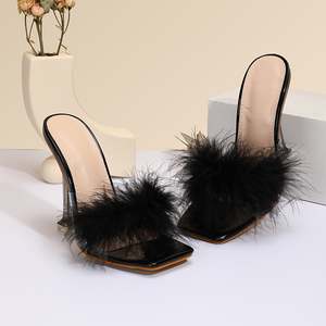 New High-heeled Fashion Fluffy Transparent Heel Catwalk Outdoor High-heeled Women's <b>slippers</b> - Product Image 2