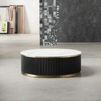 Table basse de salon moderne pour maison avec base en métal doré Cadre en bois noir avec tiroir Plateau en pierre frittée Table centrale élégante