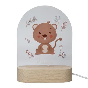 3D Animals UV Lamp Personalized Custom Name USB Wooden Led Night Lights For Kids