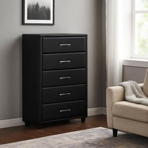 Cómoda Moderna Oe Home de 1 Pieza, Duradera, con Vidrio Negro Ecológico, Plegable, con Tiradores Plateados Elegantes, Cajonera Chic para el Hogar - Product Image 5