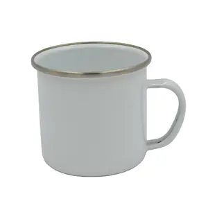 12oz sublimation coating printed enamel mug with stainless steel edge