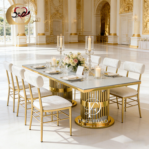 Luxury Modern Romantic&Elegant Gold Stainless Steel Rectangular Customized Outdoor Home Wedding & Hotel Dining <b>Table</b> Set - Product Image 3