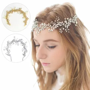 Mode Mädchen handgemachte Haarschmuck Haarband Crystal Pearl Leaf Braut Kopf bedeckung