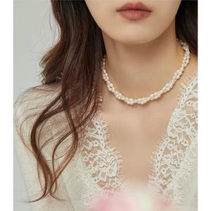 Collier ras du cou rétro français en millet pour femme, double couche, torsades de pâte frite, avec perles d'eau douce naturelles - Product Image 3