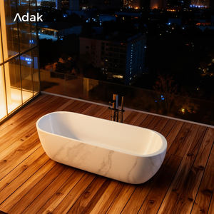 Baignoire autoportante ovale en acrylique de 67 pouces, aspect marbre, portable, pour usage résidentiel - Product Image 3