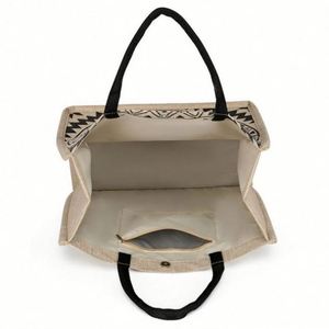 Bolso de Hombro de Yute de Gran Capacidad Estilo Bohemio, Bolso de Compras Geométrico Retro, Bolso de Playa de Cáñamo para Mujer - Product Image 3