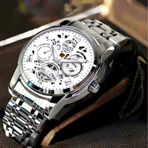 Montre pour homme de haute qualité, élégante, étanche, avec lumière nocturne, incrustation de diamants ajourés, fonction calendrier, mouvement pour homme. - Product Image 2