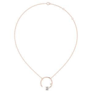 Collier fin en or rose 22 carats avec pendentif cercle ouvert serti de diamants taille émeraude, bijoux fins géométriques minimalistes - Product Image 1