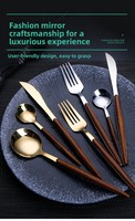 Ensemble de couverts en acier inoxydable avec manches imitation bois, finition polie miroir, compatible lave-vaisselle, nouveau modèle chinois
