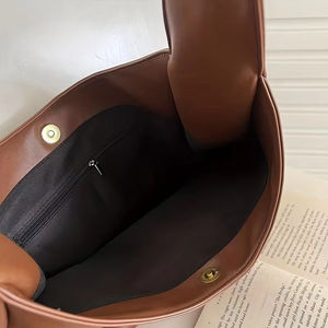 Wholesale Women <b>Hobo</b> <b>Bag</b> Simple PU <b>Leather</b> Solid Shoulder 2023 Fashion Large Capacity Handbag for School Work - Product Image 3