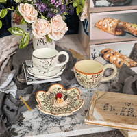 Tasses de voyage en céramique avec cuillère, moulées au four, tasses à latte pour la maison, assiettes en forme de fleur à poignée haute, style américain, en porcelaine