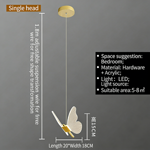 Lámpara Colgante Moderna de Lujo Ligero con Diseño de Mariposa Pequeña, Lámpara LED Nórdica Minimalista con Control Táctil y Cuidado Ocular - Product Image 5