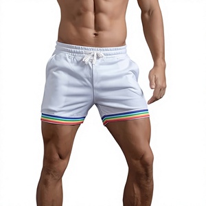 White Men's Casual Shorts With Rainbow Stripe <b>Elastic</b> Waist Breathable Polyester Short Length Mid Rise Sportwear made Bangladesh - Product Image 6