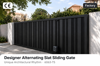 Portail coulissant en aluminium noir design, à lattes verticales alternées, sur mesure, automatique, pour portails d'allées de maisons de luxe