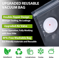 Sac de conservation sous vide réutilisable avec valve unidirectionnelle en PA/PE de qualité alimentaire, fermeture éclair, pour viande, noix, café, cuisson sous vide, personnalisable