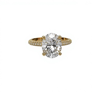 Anillo de Compromiso Solitario con Diamante Cultivado en Laboratorio de Corte Ovalado Chapado en Oro de 18K y 14K, Banda con Micro Pavé de Diamantes Redondos, Joyería para Mujer - Product Image 1