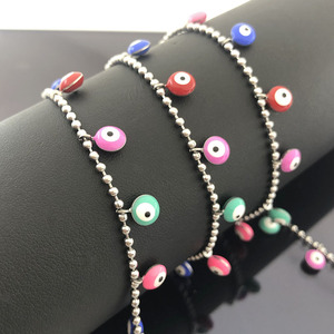 Cadena de cuentas de acero inoxidable multicolor con ojo turco |   Cadena de Bolas con Ojo Turco para la Creación de Joyería DIY |   Se vende por metro o por rollo - Product Image 3