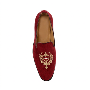Red <b>Embroidered</b> Men Loafers Closed Toe Slip On Casual <b>Shoes</b> Handcrafted Outdoor Walking Footwear - Product Image 2