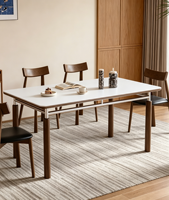 Table à manger moderne et minimaliste en acier inoxydable avec structure en bois massif, écologique, durable, gain de place, en pierre frittée, six places, pour appartement