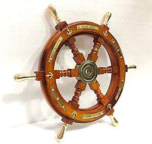 Decoración de rueda de barco náutico, rueda de barco de 18 ", ancla de latón, colgante de pared, decoración del hogar - Product Image 3