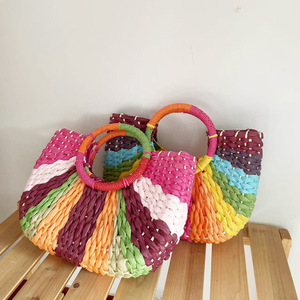 Femmes Été Vacances Papier Paille Plage Sac Couleur Rotin <span class=keywords><strong>Osier</strong></span> Tissé Demi Lune Grande Capacité Casual Voyage Tote - Product Image 1