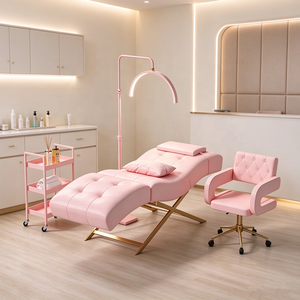 Lit de spa facial inclinable réglable en or rose de luxe moderne pour salon de beauté, idéal pour les extensions de cils et sourcils - À vendre - Product Image 2