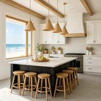 Lemari Dapur Shaker Custom Putih RTA Kayu Solid Plywood Produsen Kabinet Kayu Modern Proyek Rumah