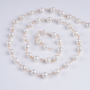 Natural White 9-10/10-11mm Freshwater <b>Pearl</b> Wrapped Bead Chain Semi-Finished DIY Necklace with <b>Loose</b> Pink Colored <b>Pearls</b> - Product Image 5