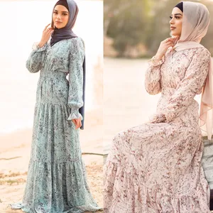 Austrália elegante V pescoço bonito ocasional das senhoras vestido de chiffon vestido de manga longa Muçulmano Abaya LR400