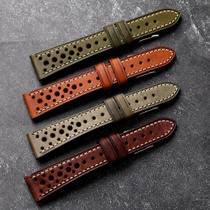 本革 時計ベルト 18-24mm幅 ハンドメイド 牛革 レーシングラリーデザイン 交換用バンド - Product Image 1