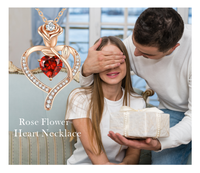 Collier Pendentif Cœur Éternel en Forme de Rose, Zircon, Acier Inoxydable, Laiton Rhodié, Thème Anniversaire, Style Vintage Européen Américain