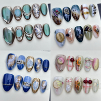 Vente en gros Nouvelle Arrivée Ongles en gel faits main de luxe, forme œil de chat, carrés et amande, avec gemmes 3D et diamants, peints à la main, de haute qualité, avec boîte
