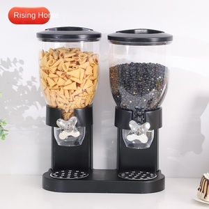 Dispensador de cereales y dulces de plástico vertical de doble cabezal moderno con tarro de almacenamiento de cocina sostenible para uso en despensa - Product Image 1