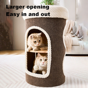Tour pour chat en bois <span class=keywords><strong>de</strong></span> luxe durable avec condo moderne à 2 niveaux, griffoir en sisal, grand <span class=keywords><strong>arbre</strong></span> à chat, lit rafraîchissant en bambou - Product Image 6