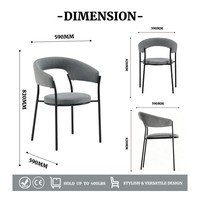 Chaise de salle à manger moderne certifiée CE ROHS FDA, avec coussin en tissu, pieds en métal, dossier ouvert en forme de baril, pour salle à manger, cuisine et maison