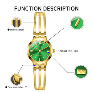 Envío Directo HALEI Reloj de Cuarzo para Mujer con Aleación Dorada, Esfera Verde, Correa de Acero Inoxidable, Elegante Reloj Analógico de Moda al por Mayor - Product Image 4