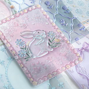 Papier décoratif transparent en PET, doux et rêveur, aux tons macaron, avec bordure en dentelle gaufrée stéréo, motif fleur, nœud et cadre miroir, pour carnet de notes - Product Image 4