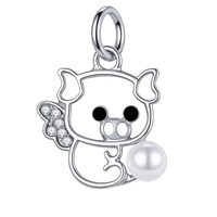 1 pièce Breloques pendantes en alliage, motif animal, fleur, perle, strass, plaqué argent, style Kawaii, pour cadeau de fête, bracelet fait main DIY