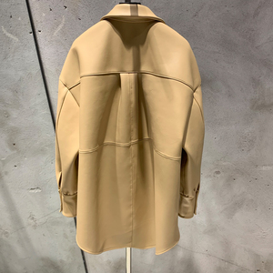 Camicie in pelle classica Premium semplici giacche in pelle semplice <span class=keywords><strong>camicia</strong></span> in pelle <span class=keywords><strong>Beige</strong></span> da donna