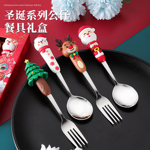 Ensemble cuillère et fourchette de Noël en acier inoxydable, cadeau créatif, cadeau de Noël de dessin animé, bonhomme de neige vieil homme, poupée Elk - Product Image 2