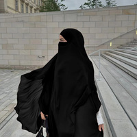Couleur Noir Pur 2 Couches Tissu Chiffon Style Longueurs Étendues Malaisie Musulman Khimar Hijab pour l'Aïd