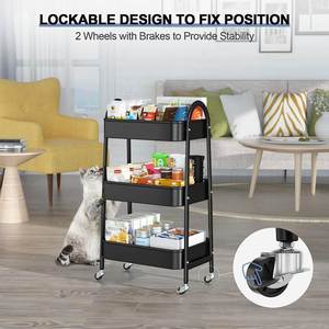 Chariot de rangement roulant à trois niveaux en métal pour ustensiles de cuisine, personnalisable en plusieurs couleurs, vente en gros sur mesure - Product Image 2