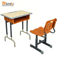 Bureau et chaise d'école modernes en bois, réglables en hauteur, avec compartiment de rangement antidérapant pour une utilisation en classe et en salle de sport